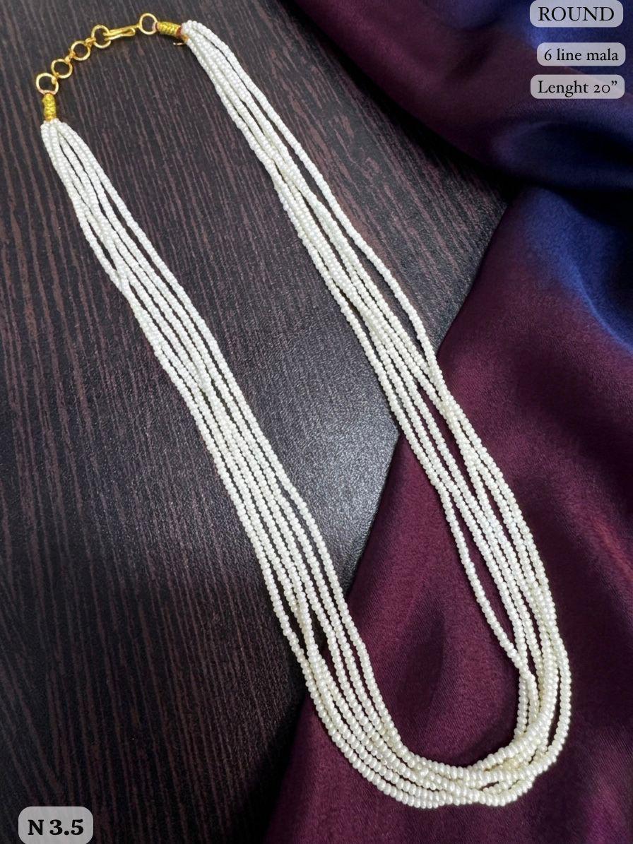 Elegant 6-Line White Bead Mala Necklace – 20" Lenght Festal Kantha Mala